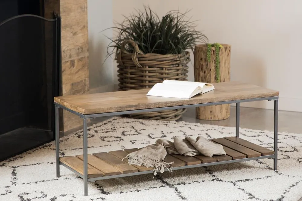 Accent Bench With Slat Shelf Natural And Gunmetal