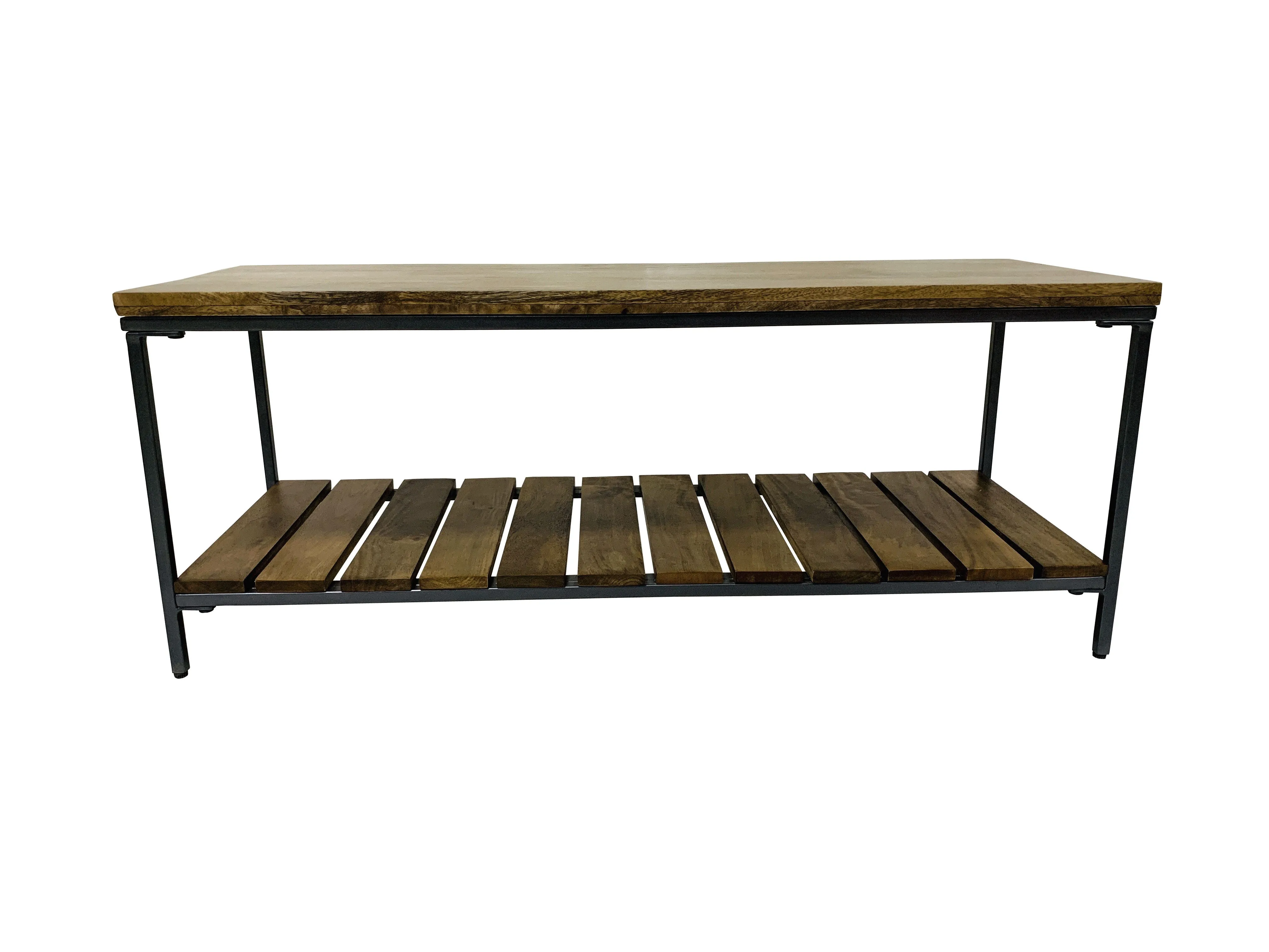 Accent Bench With Slat Shelf Natural And Gunmetal