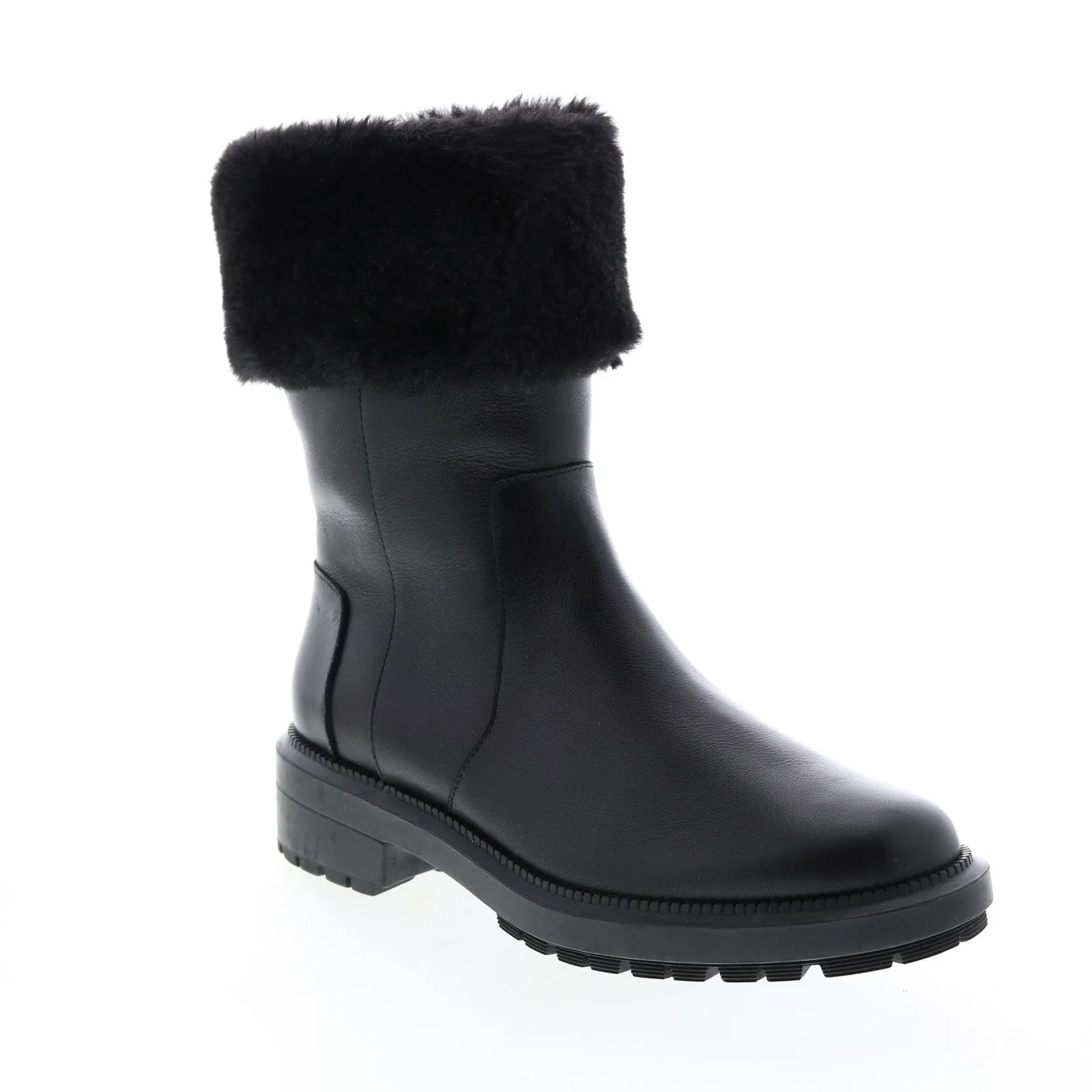 Aquatalia Lacie Calf Faux Fur 34L3893-BBK Womens Black Leather Zipper Casual Dress Boots