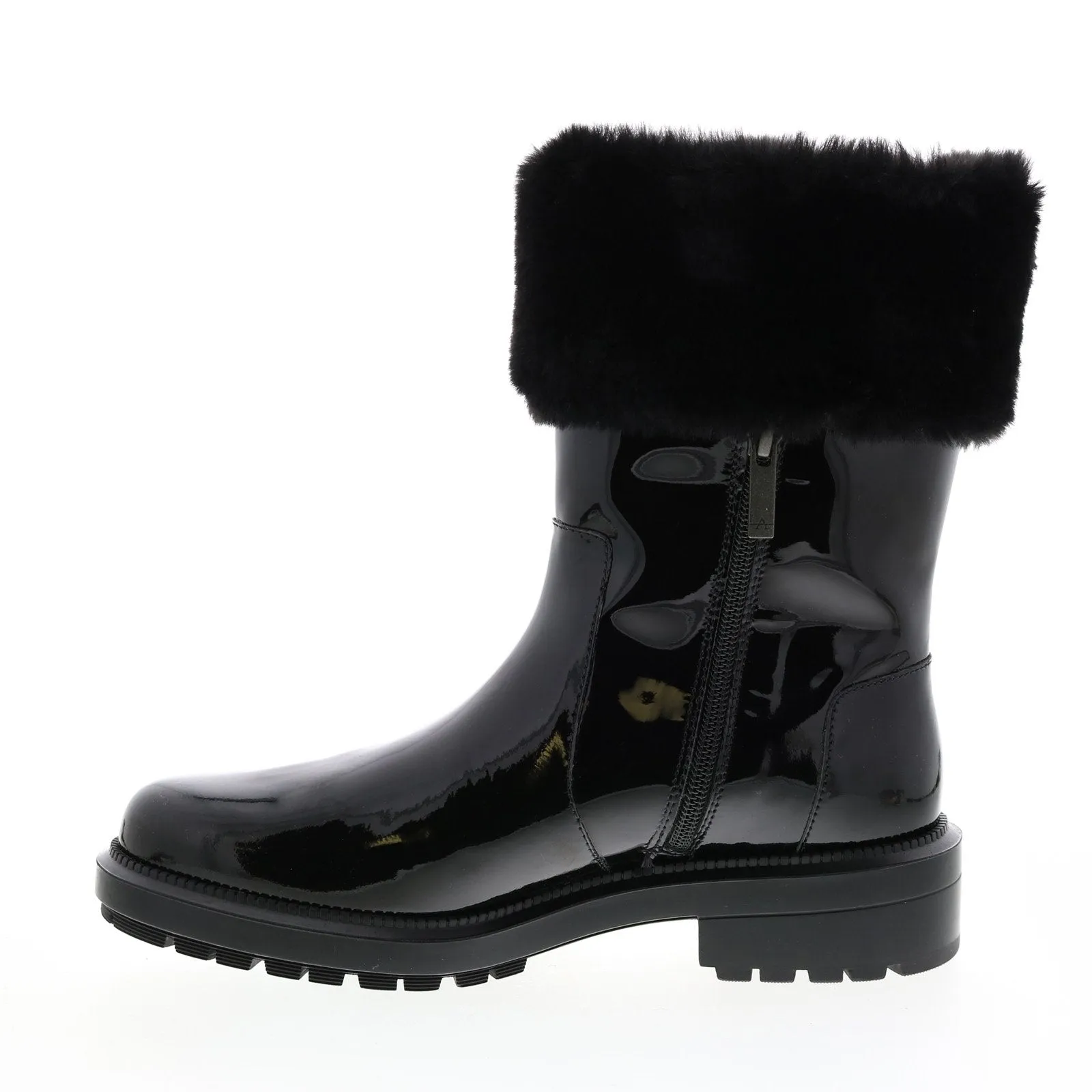 Aquatalia Lacie Patent Faux Fur 34L3894-BBK Womens Black Leather Zipper Casual Dress Boots