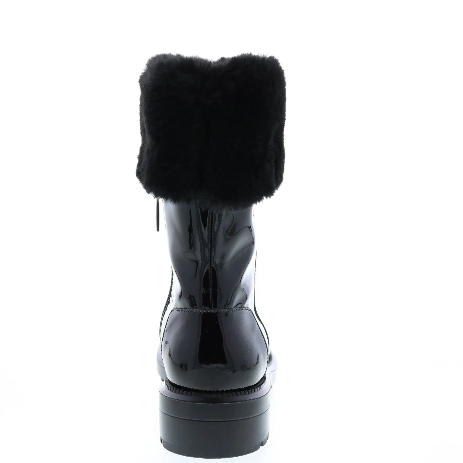 Aquatalia Lacie Patent Faux Fur 34L3894-BBK Womens Black Leather Zipper Casual Dress Boots