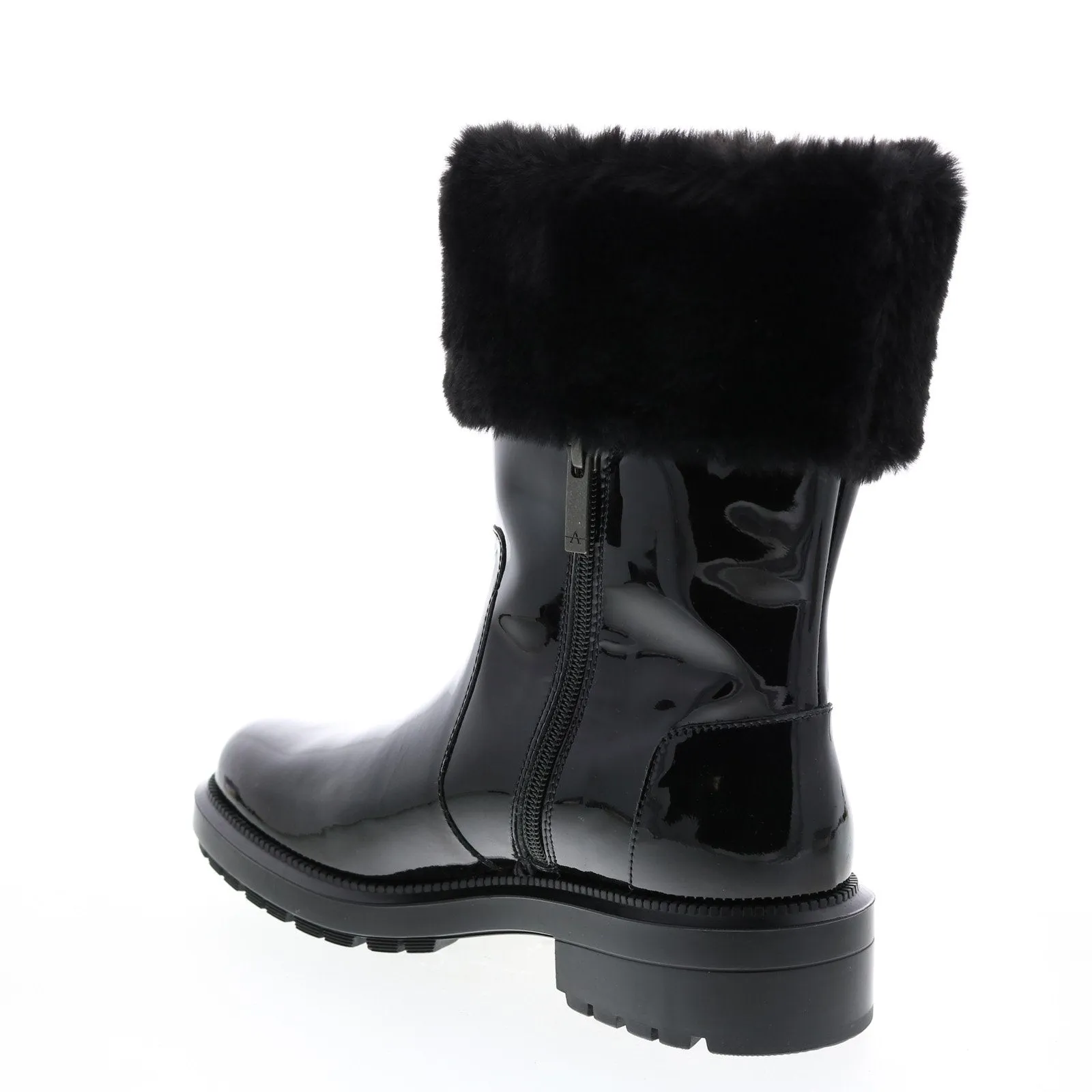 Aquatalia Lacie Patent Faux Fur 34L3894-BBK Womens Black Leather Zipper Casual Dress Boots