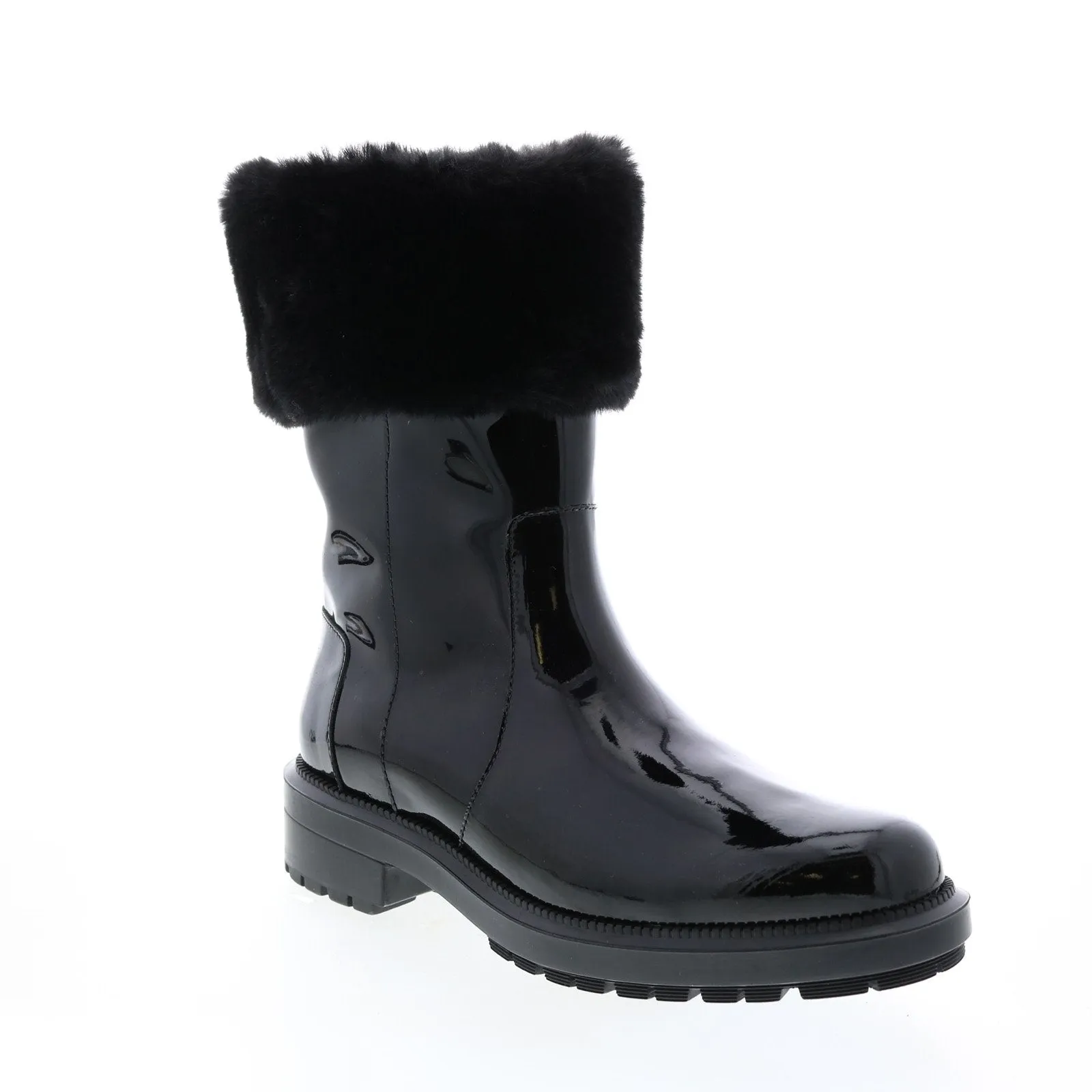 Aquatalia Lacie Patent Faux Fur 34L3894-BBK Womens Black Leather Zipper Casual Dress Boots