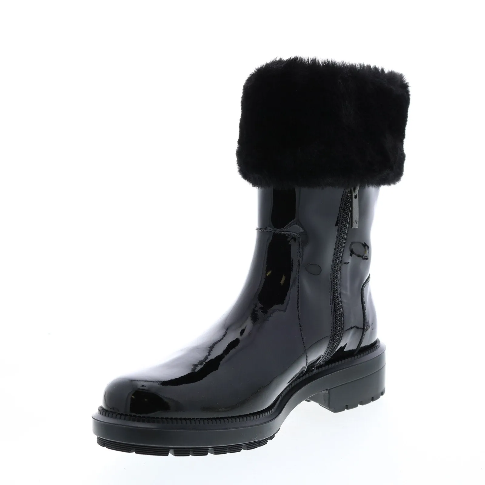 Aquatalia Lacie Patent Faux Fur 34L3894-BBK Womens Black Leather Zipper Casual Dress Boots