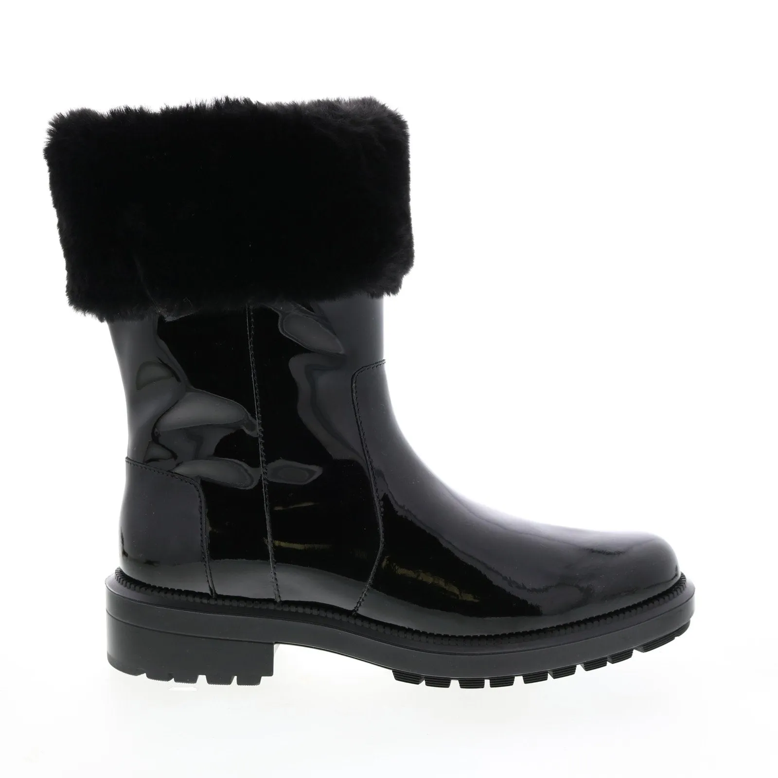 Aquatalia Lacie Patent Faux Fur 34L3894-BBK Womens Black Leather Zipper Casual Dress Boots