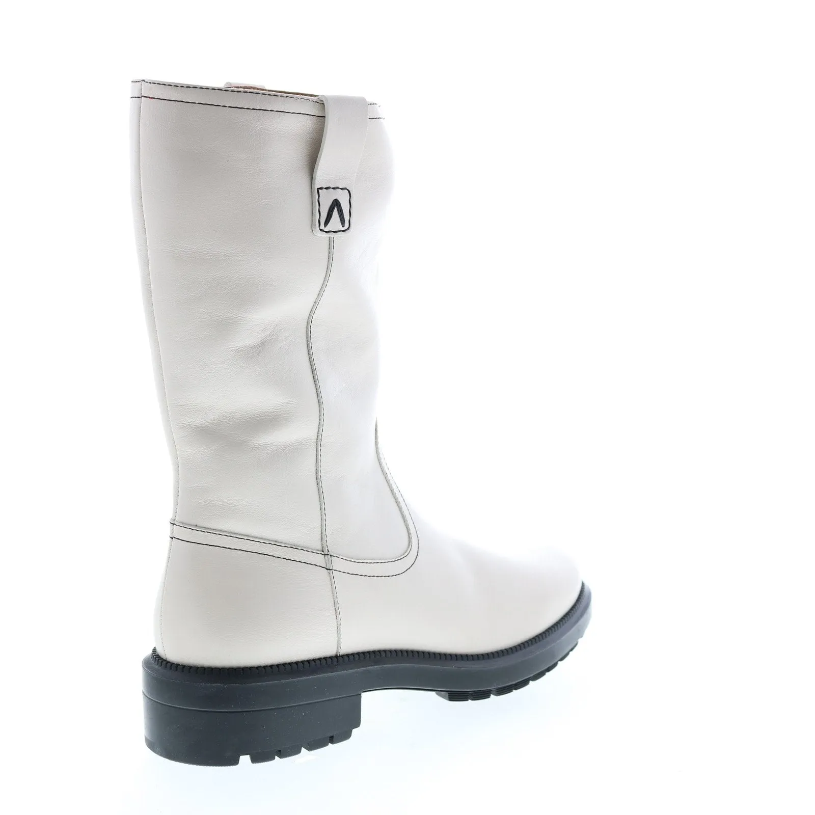 Aquatalia Lilah Calf 34L3752-OWH Womens Beige Leather Zipper Mid Calf Boots