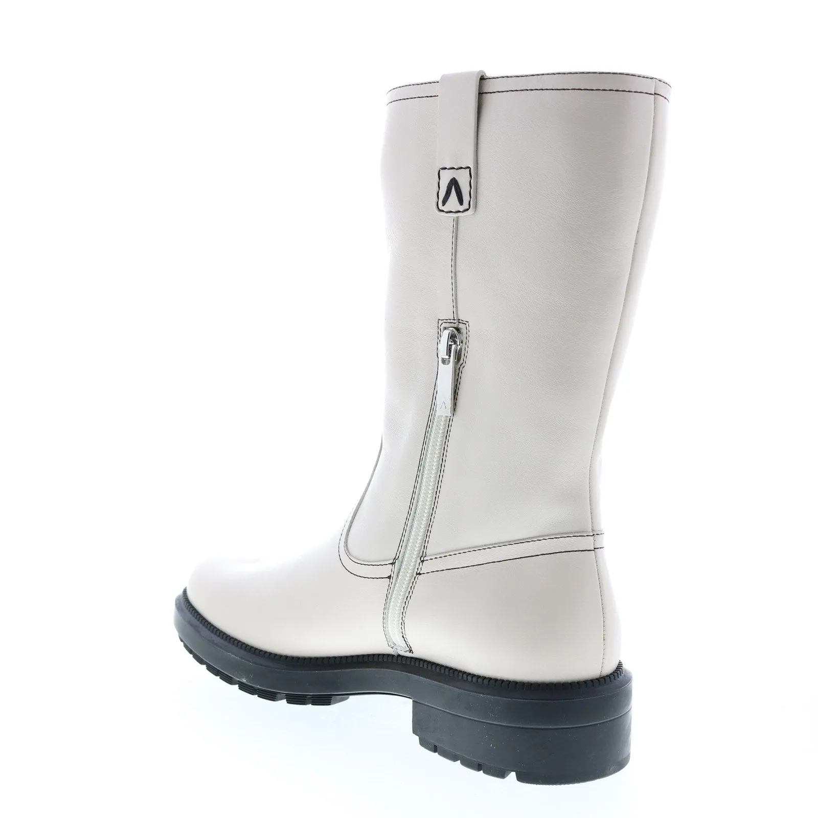 Aquatalia Lilah Calf 34L3752-OWH Womens Beige Leather Zipper Mid Calf Boots