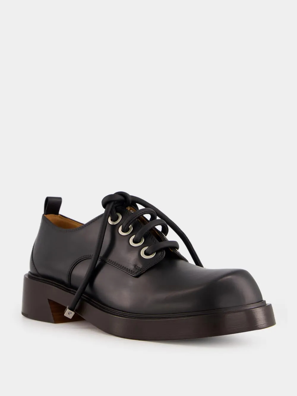 Black Leather Lace-Up Derby Shoes with Square Toe