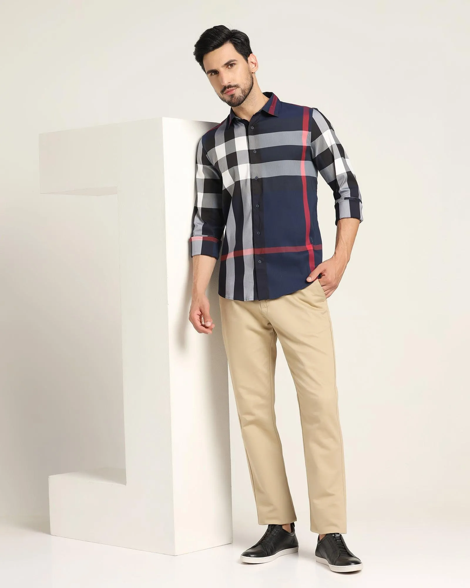 Mens Casual Blue Checked Shirt - Moses Collection