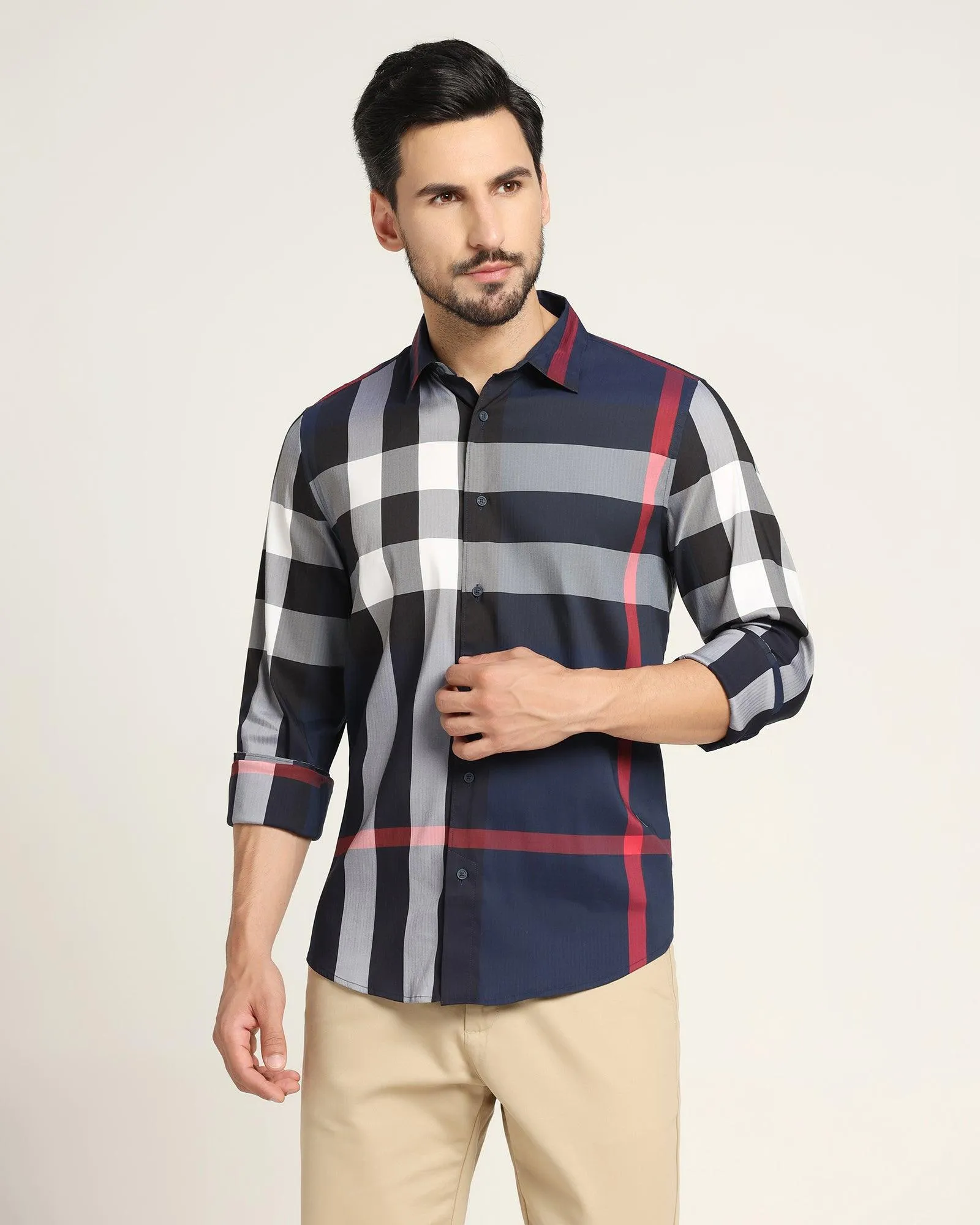 Mens Casual Blue Checked Shirt - Moses Collection