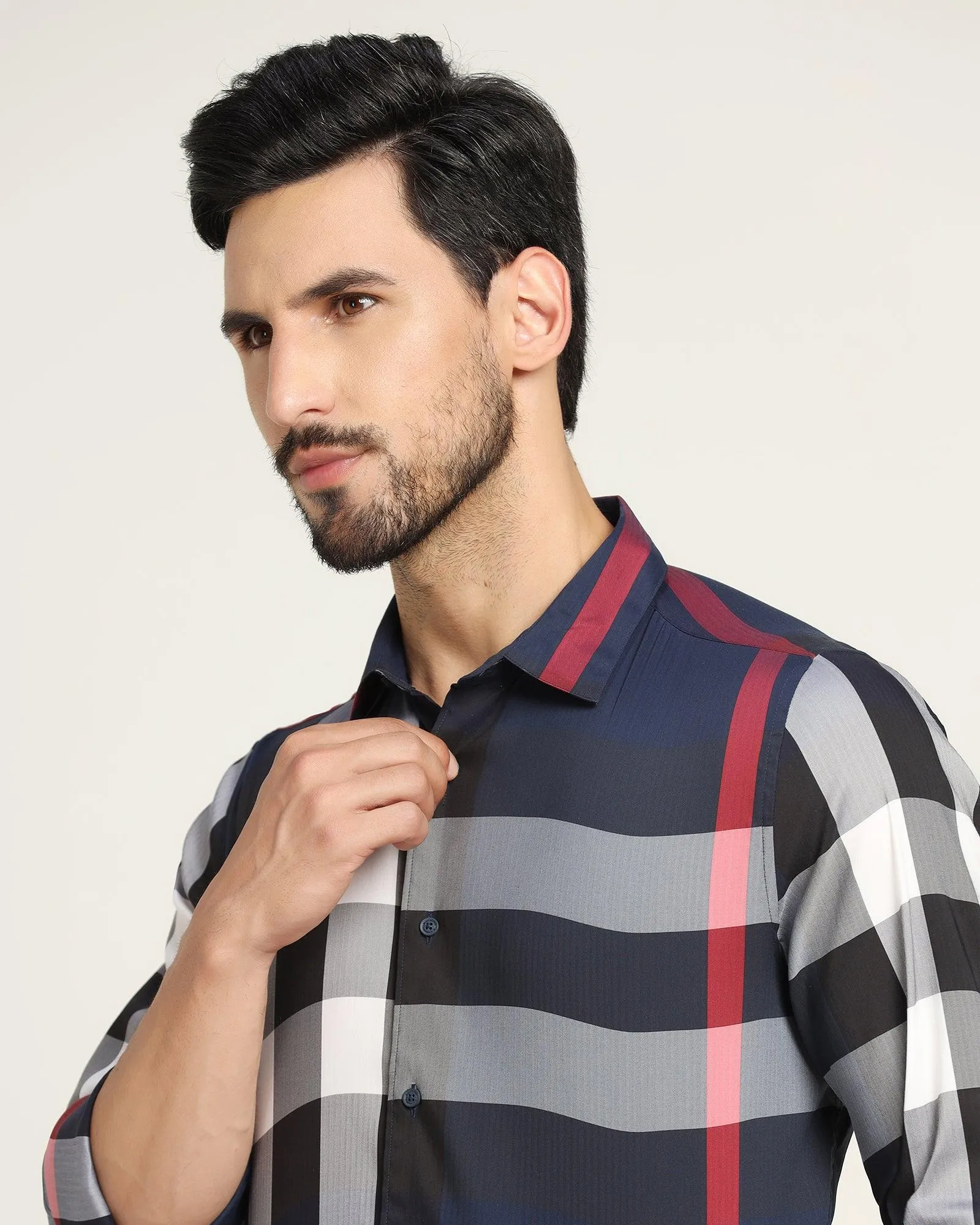 Mens Casual Blue Checked Shirt - Moses Collection