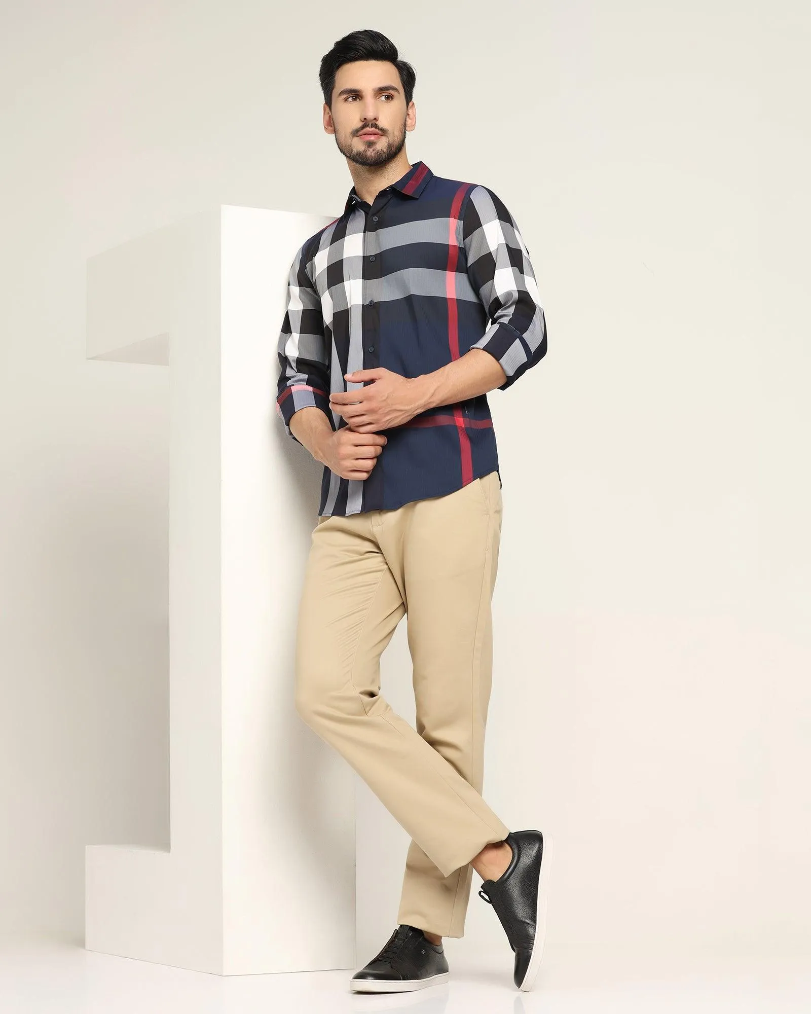 Mens Casual Blue Checked Shirt - Moses Collection