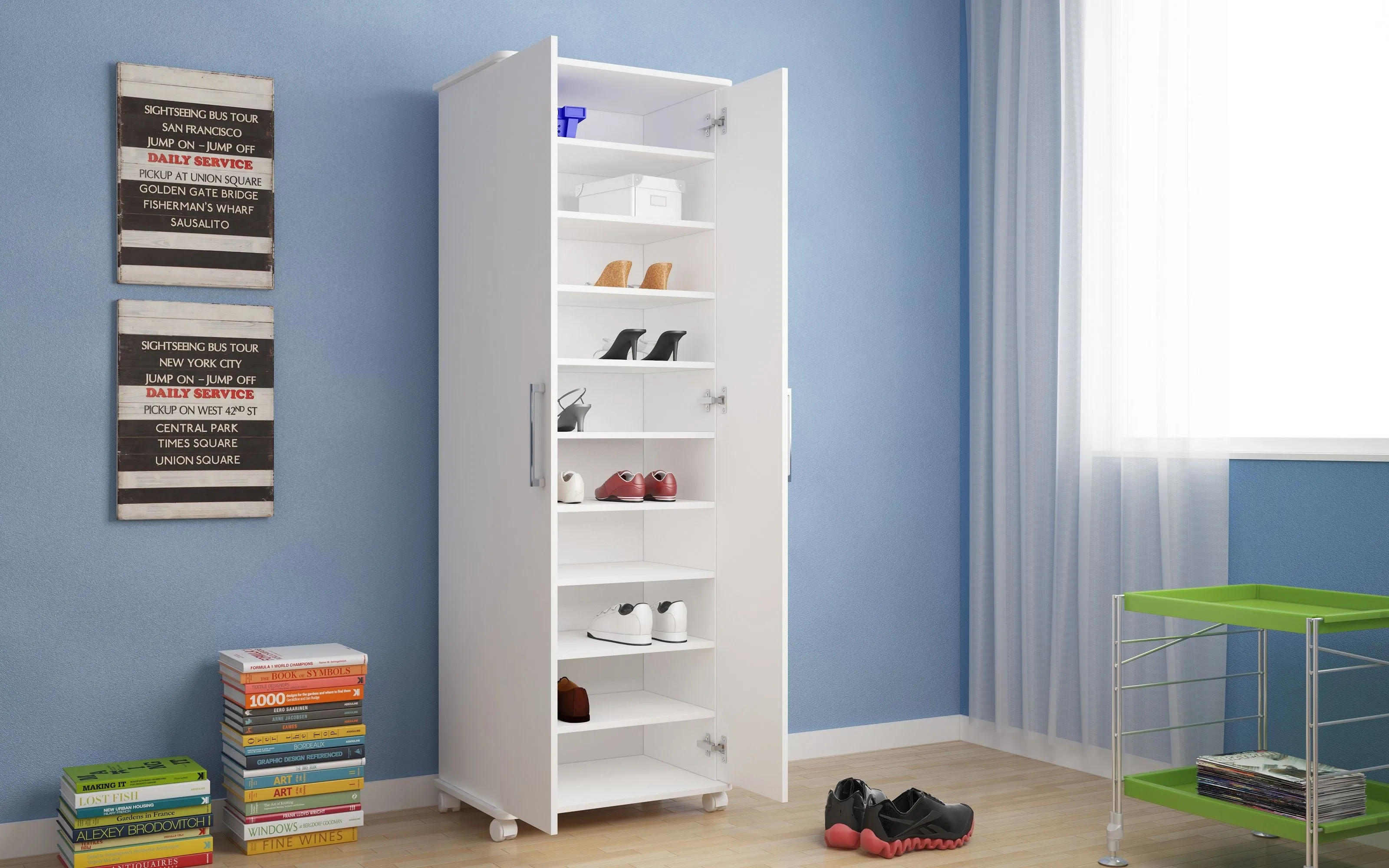 Catalonia Mobile Shoe Closet 1.0 with 10 shelves in White