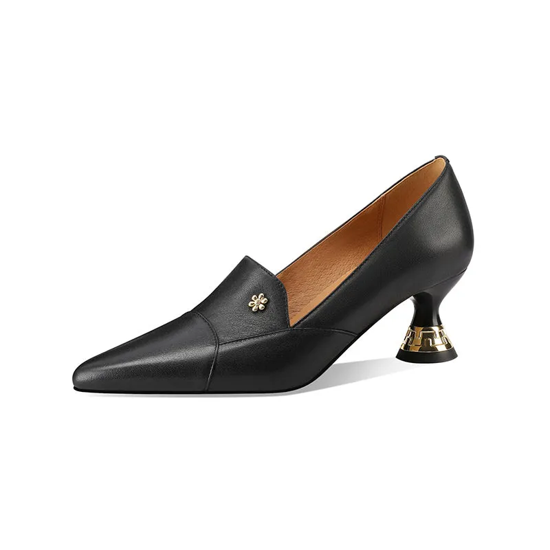 Chic Leather Pointed Toe Slip-on Pumps