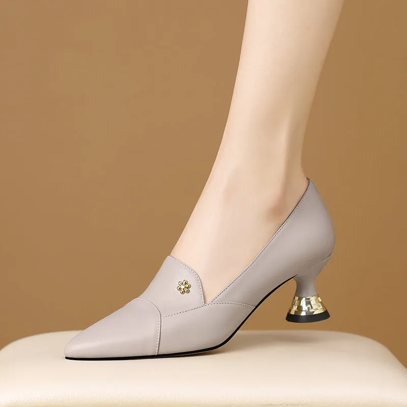 Chic Leather Pointed Toe Slip-on Pumps