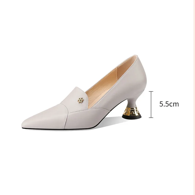 Chic Leather Pointed Toe Slip-on Pumps