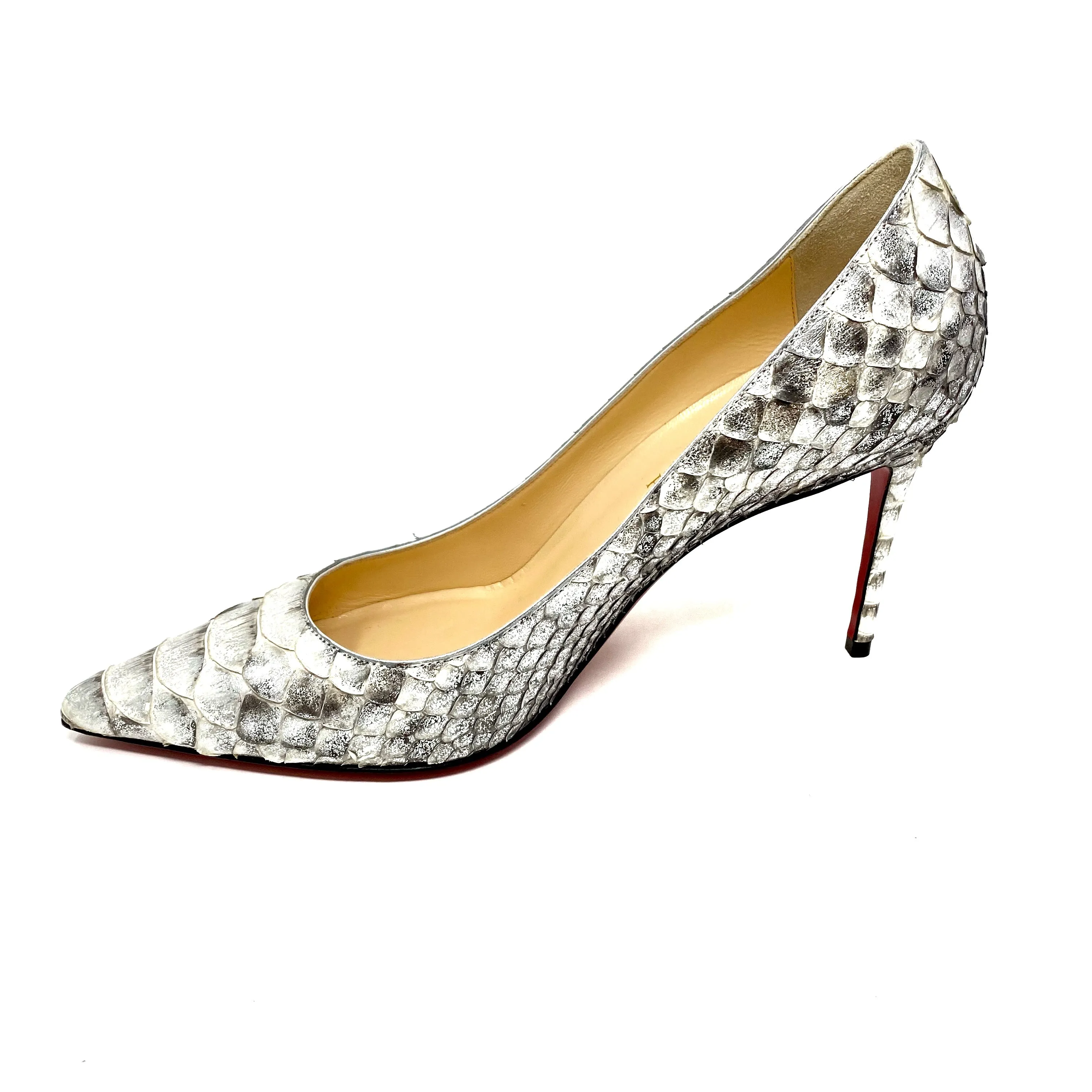 Christian Louboutin Kate 100 Pumps in Silver Python 38 | 7.5