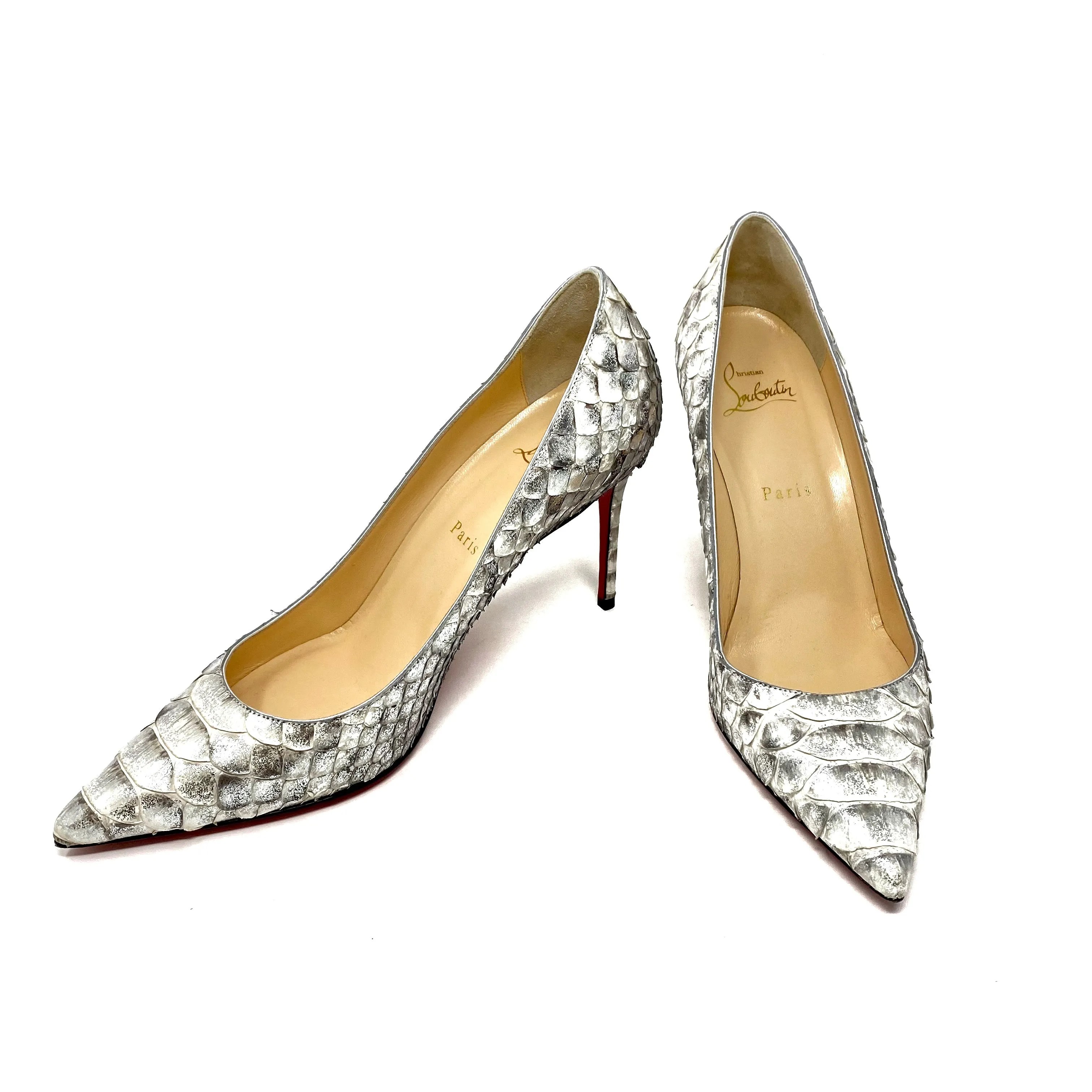 Christian Louboutin Kate 100 Pumps in Silver Python 38 | 7.5