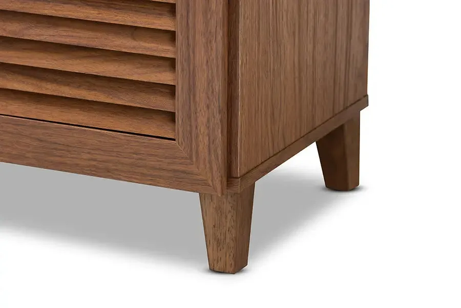 Clevedon Walnut Finished 4-Shelf Wood Shoe Storage Cabinet w/Drawer