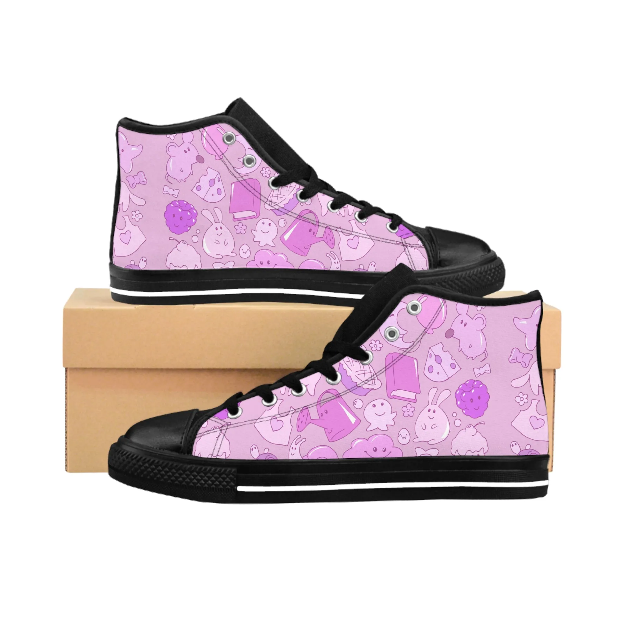 Cute Pink Doodle Characters Women's Classic Sneakers