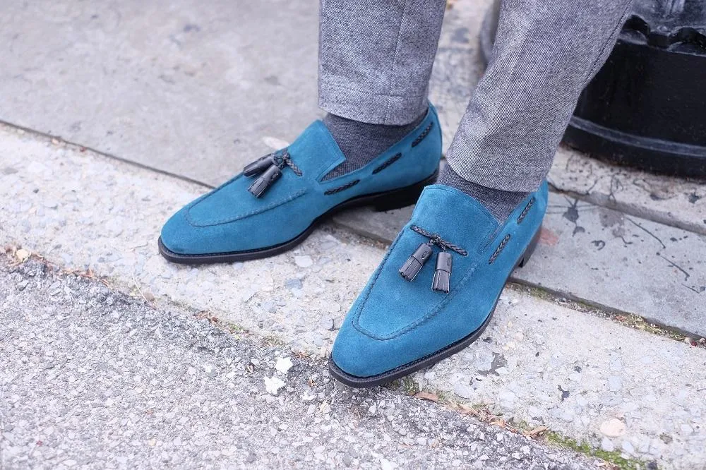 Eskapa - MTO - Teal Suede / Black Tassel - LPB Last - Single Leather Sole