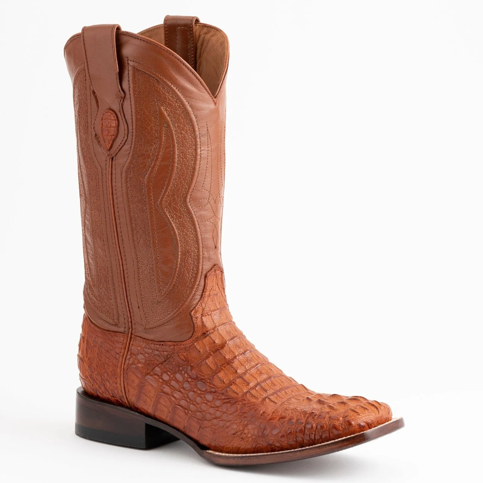 Ferrini Men's Cognac Hornback Caiman Dakota Crocodile Square Toe Boots 10493-02