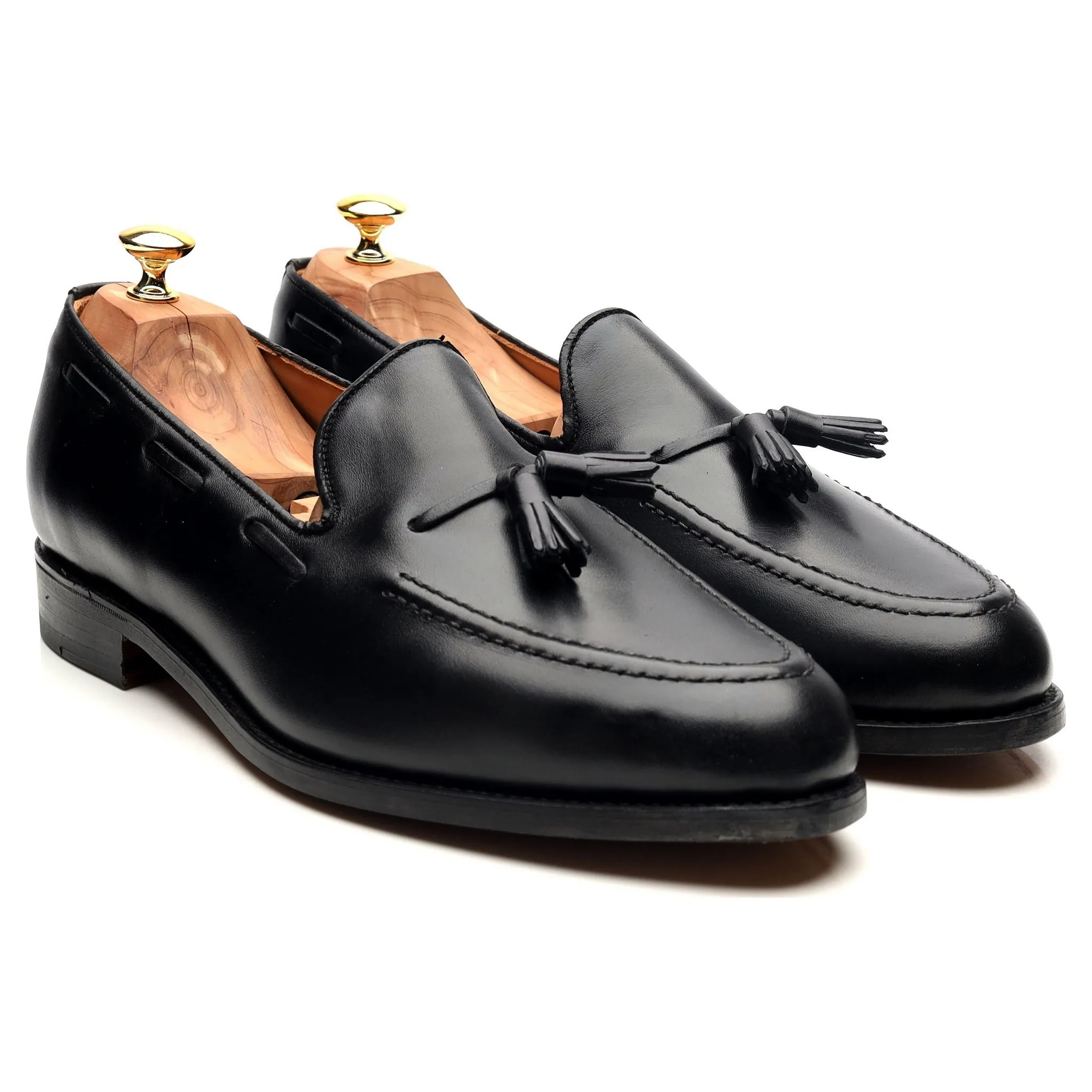 'Finchley' Black Leather Tassel Loafers UK 12 F