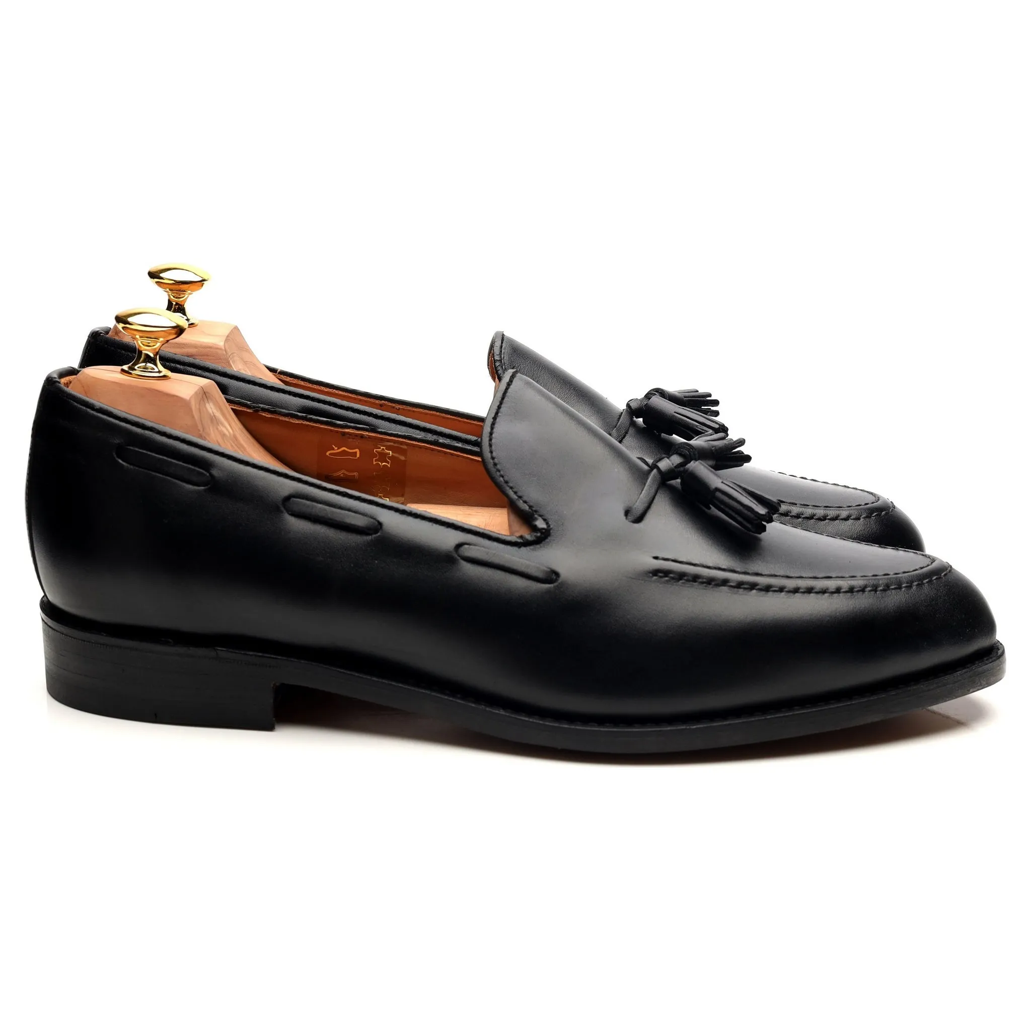 'Finchley' Black Leather Tassel Loafers UK 12 F