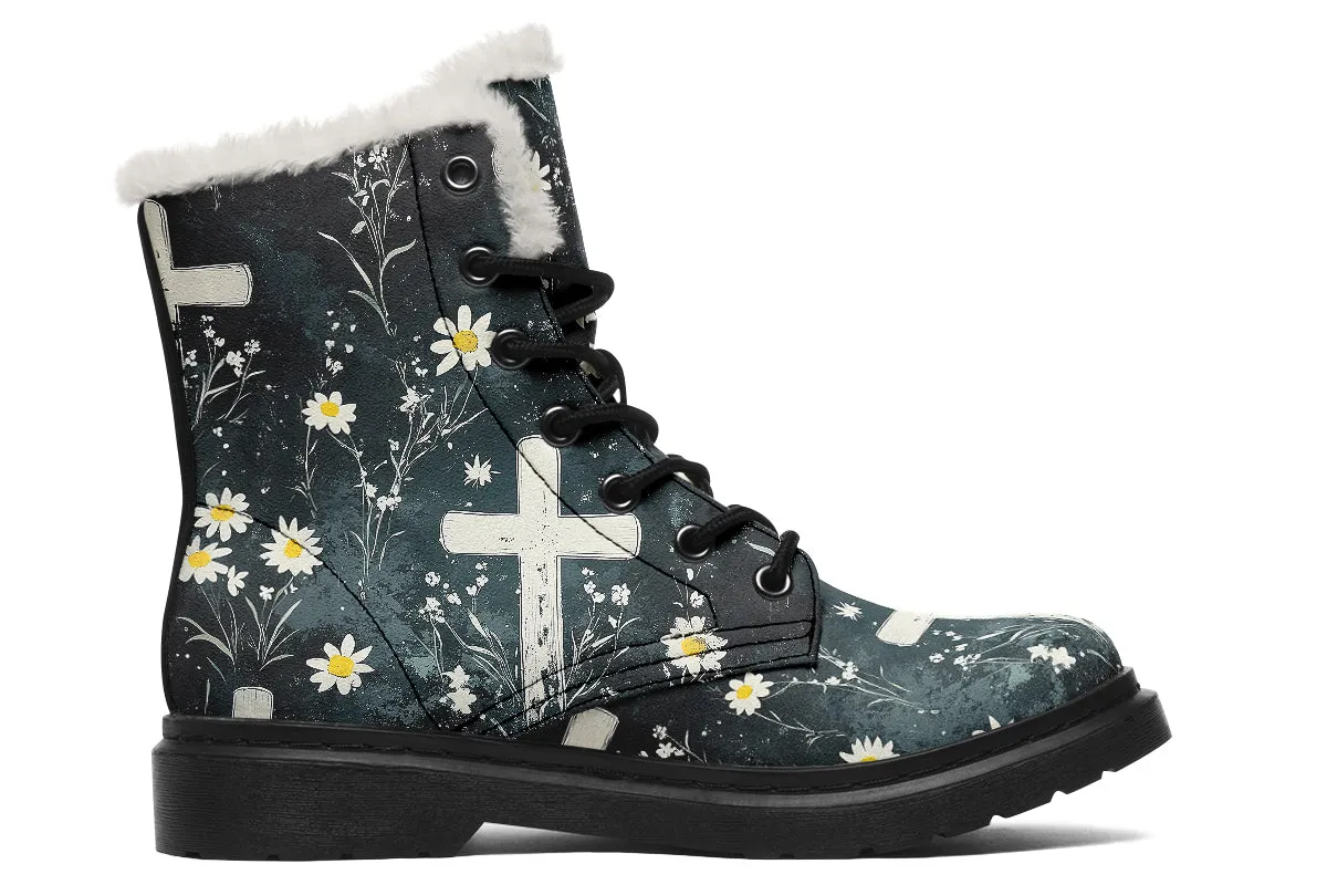 Graveyard Bloom Winter Boots - Warm Micro-Suede Doc-Style Boots Lined with Vegan Wool