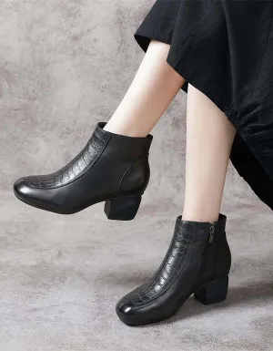 Handmade Retro Leather Polished Chunky Heel Boots