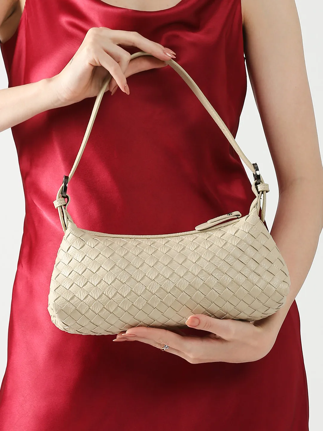 Inc.5 Women Beige Textured Sling Bag