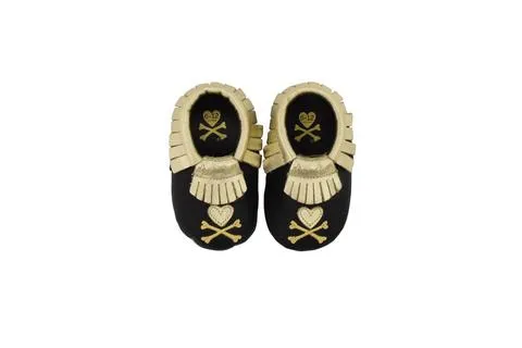 Itzy Ritzy Moc Happens Leather Baby Moccasins Crossbones Tokidoki - Large (12-18months)