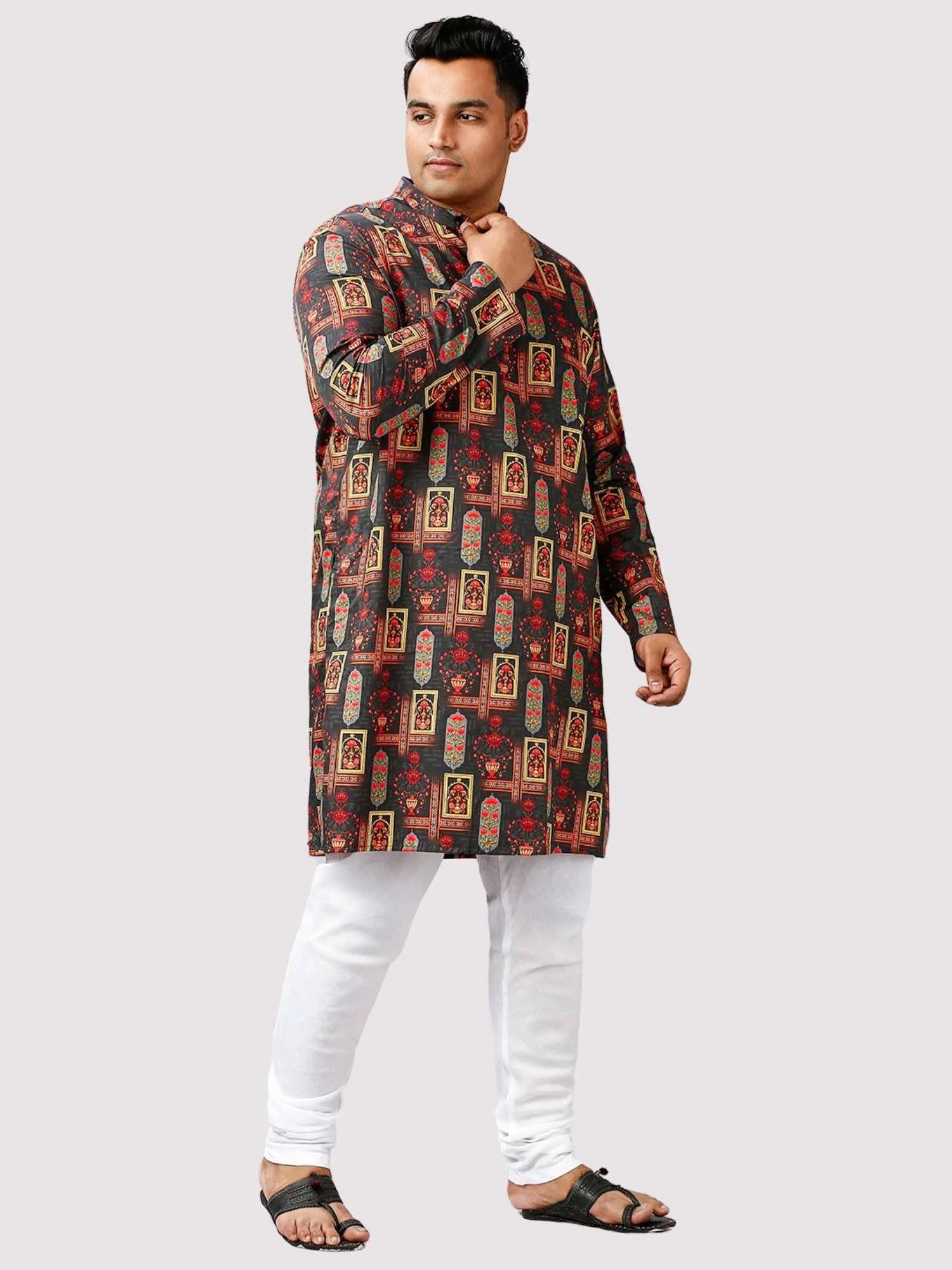 Jashn Printed Red White Kurta Men's Plus Size