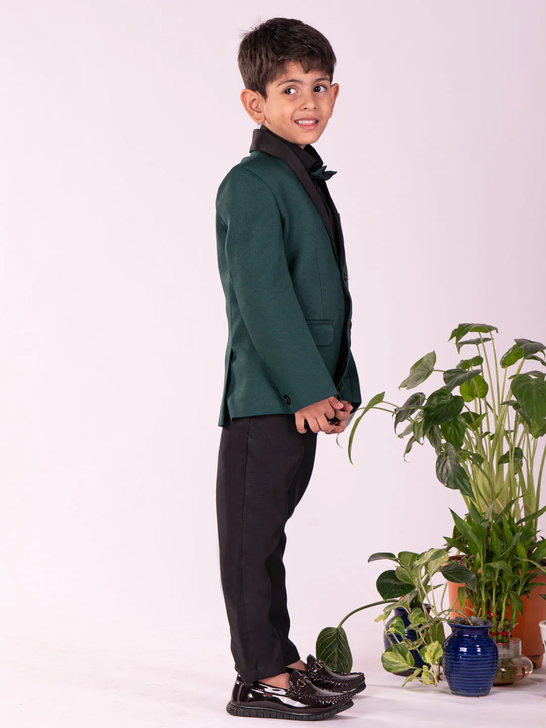 Jashvi Boys' Black And Green Shirt Blazer And Pant