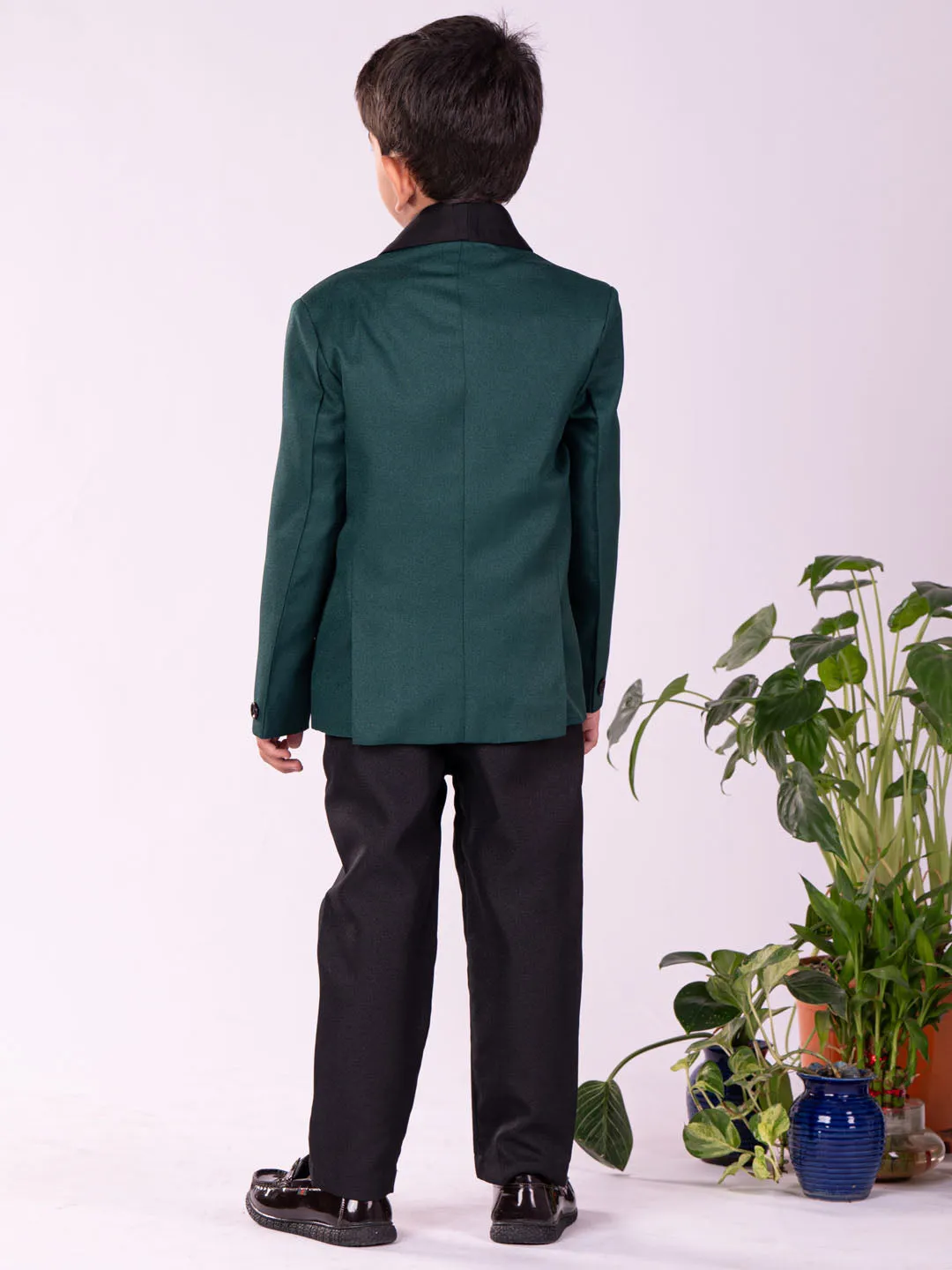 Jashvi Boys' Black And Green Shirt Blazer And Pant