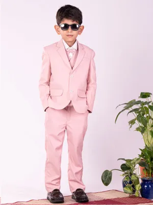 Jashvi Boys' White And Pink Shirt Blazer Waist Coat And Pant