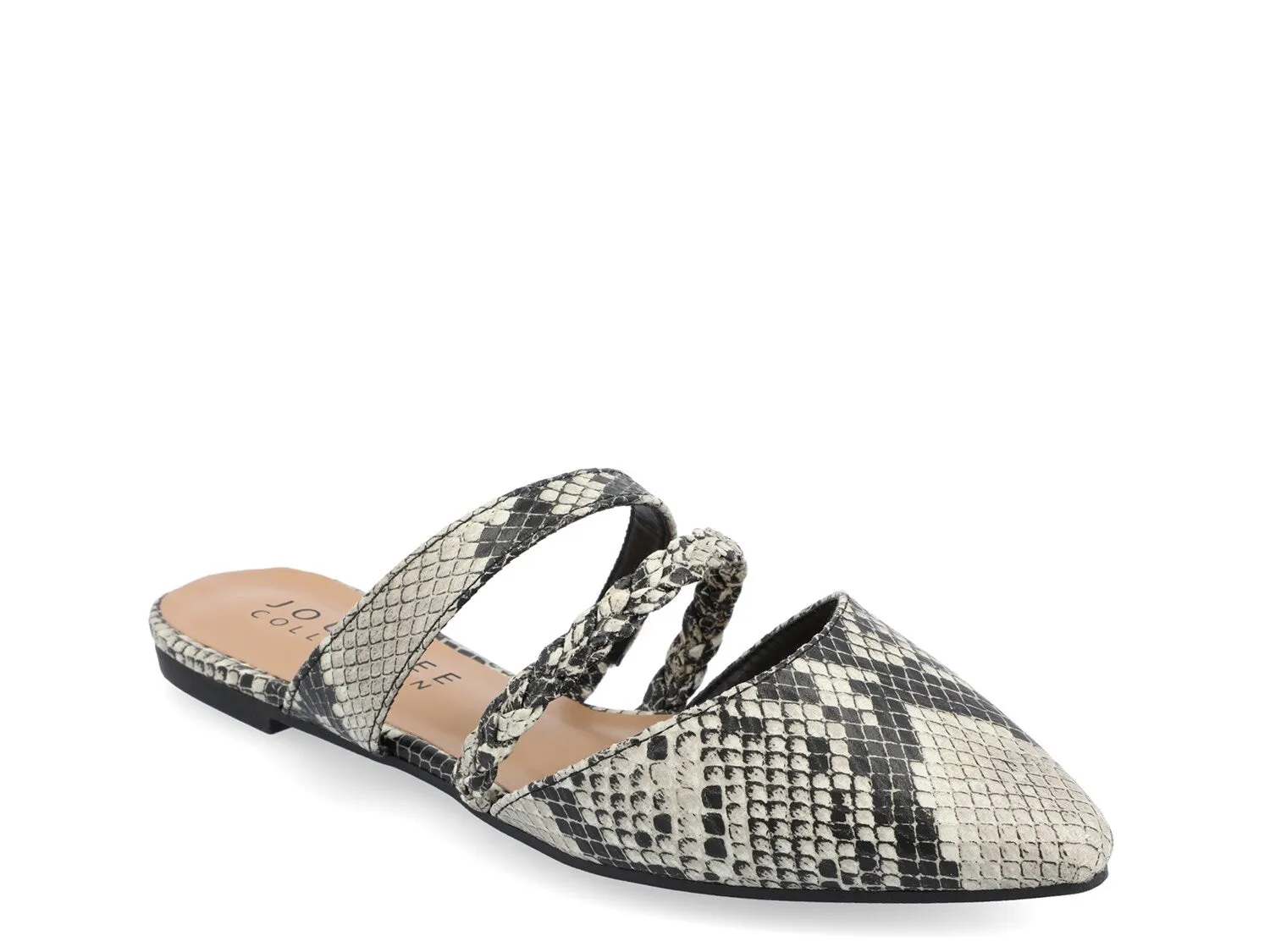 Journee Collection Faux Leather Snake Print Mules, Black-White