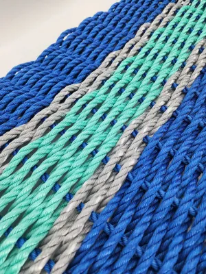 Lobster Rope Door Mat, Blue and Teal, Light Gray accents