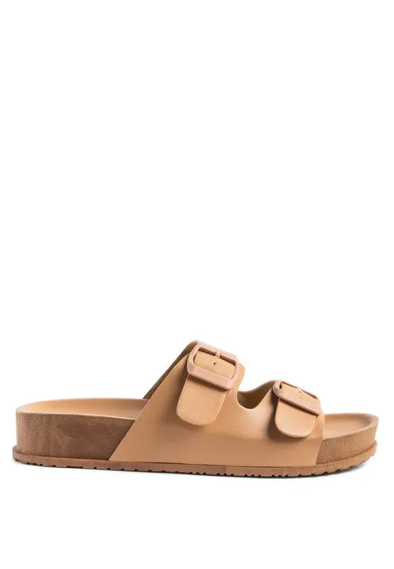 MINATA PLATFORM BUCKLED SLIDE SANDALS