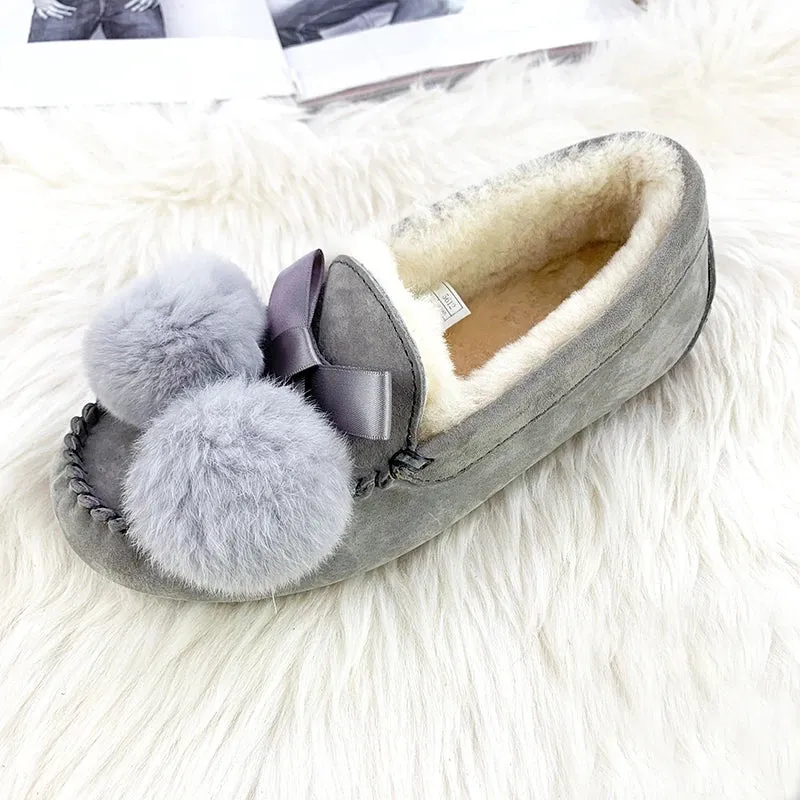 New Top Quality Women Flats 100% Natural Fur Genuine Leather Ankle Shoes Fashion Women Moccasins Casual Slip On Winter Shoes