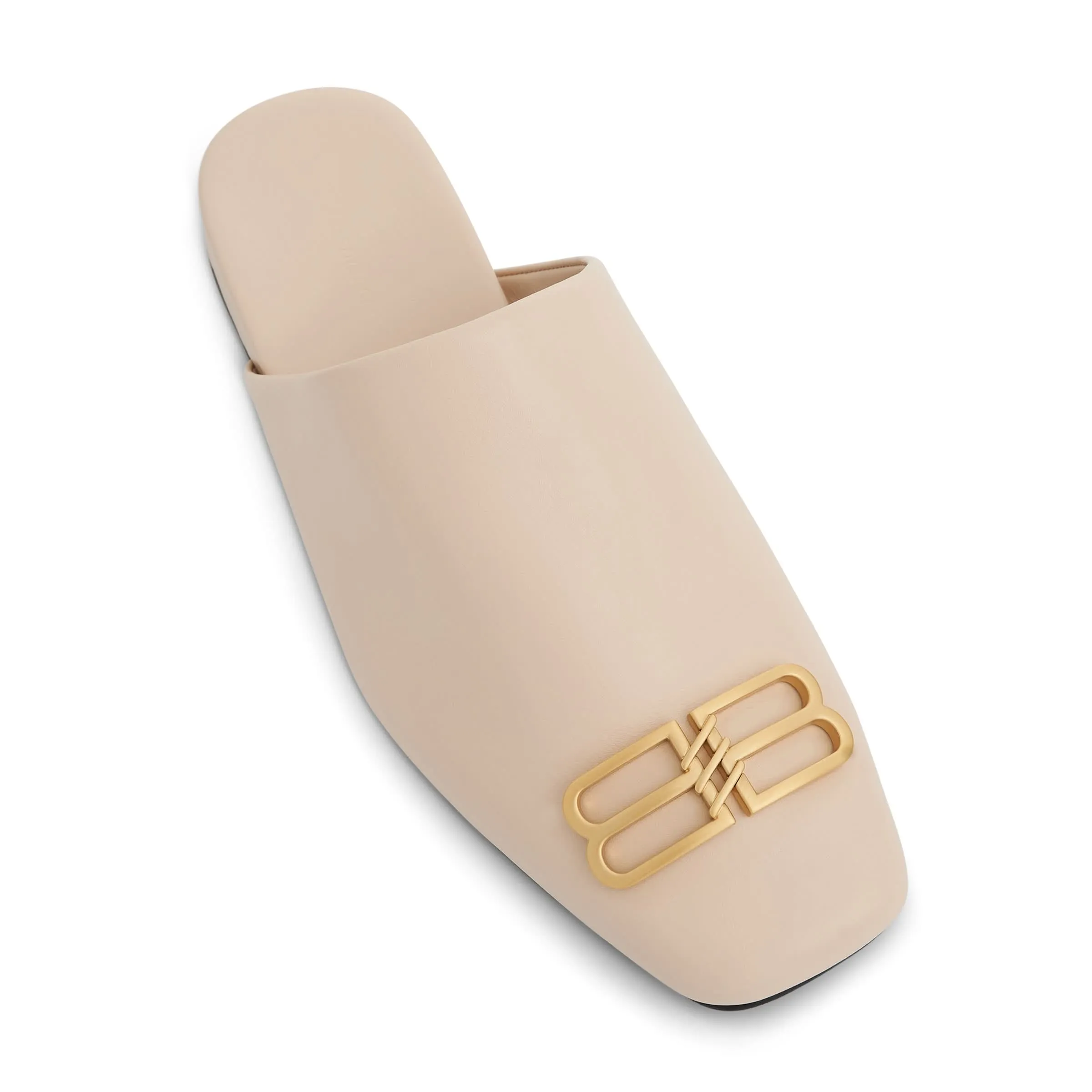 Plaque Slip on Flats in Sand Beige/Gold