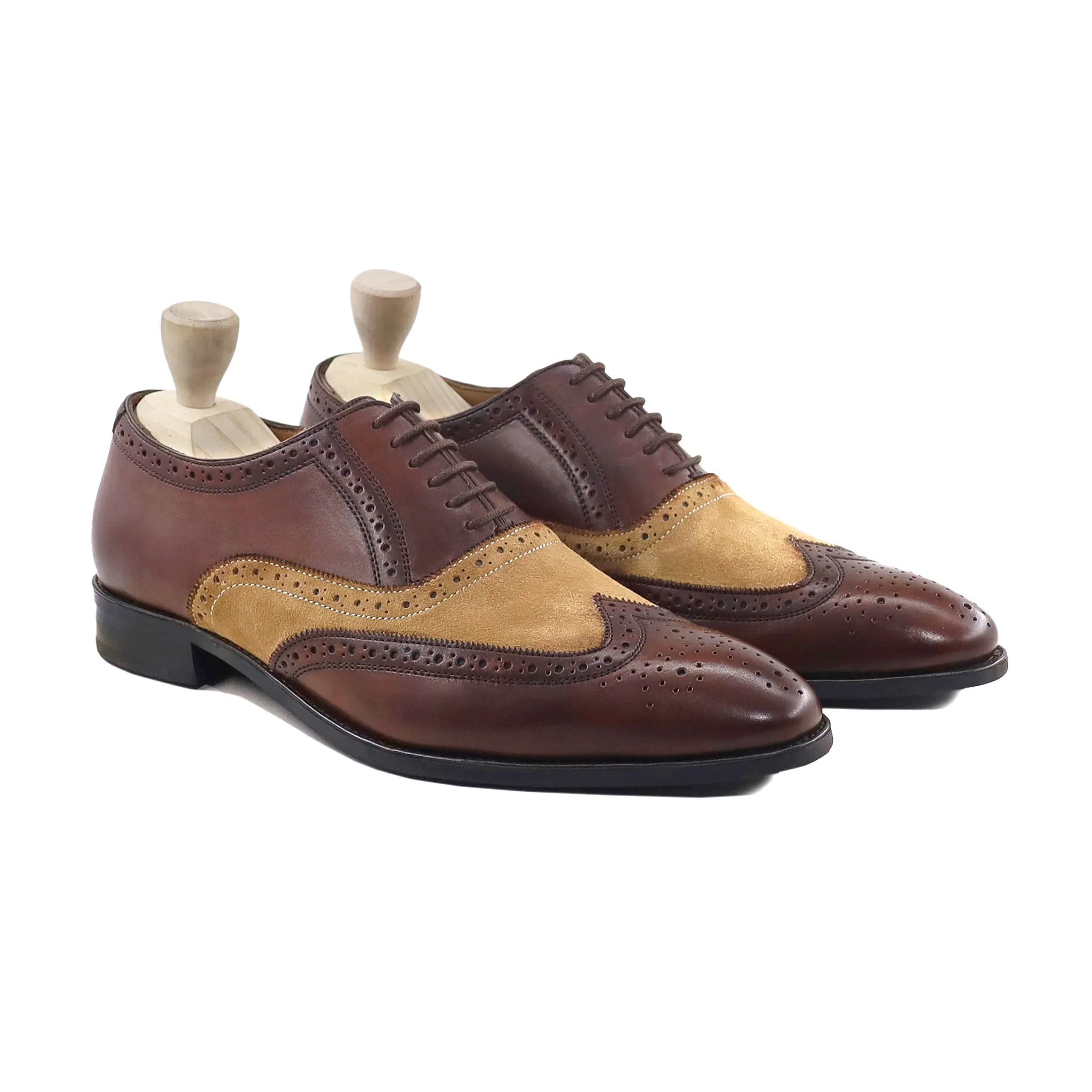 Travon - Men's Brown and Camel Kid Suede Oxford Shoe