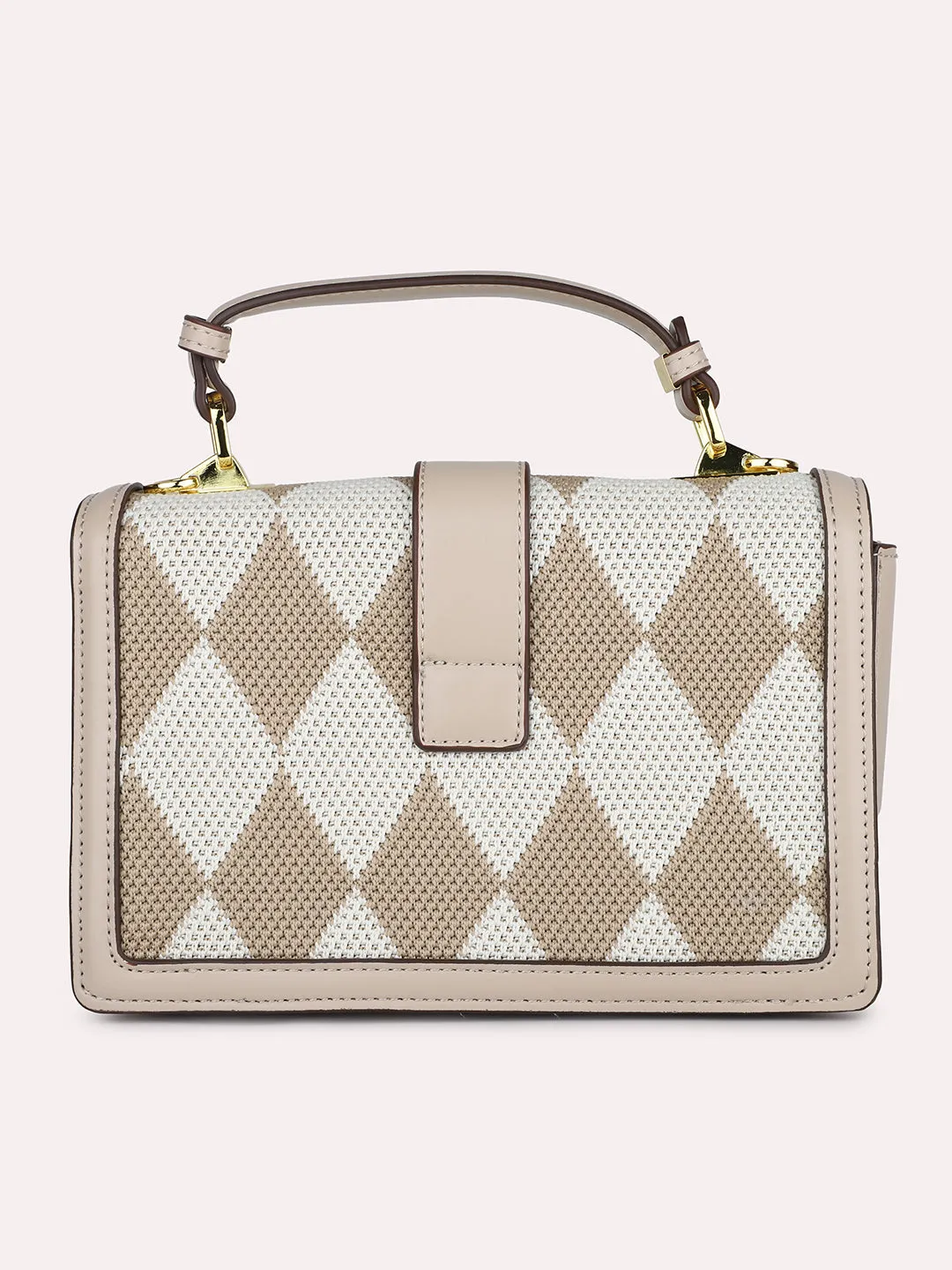 Women Beige Geometric Textured Structured Satchel Sling