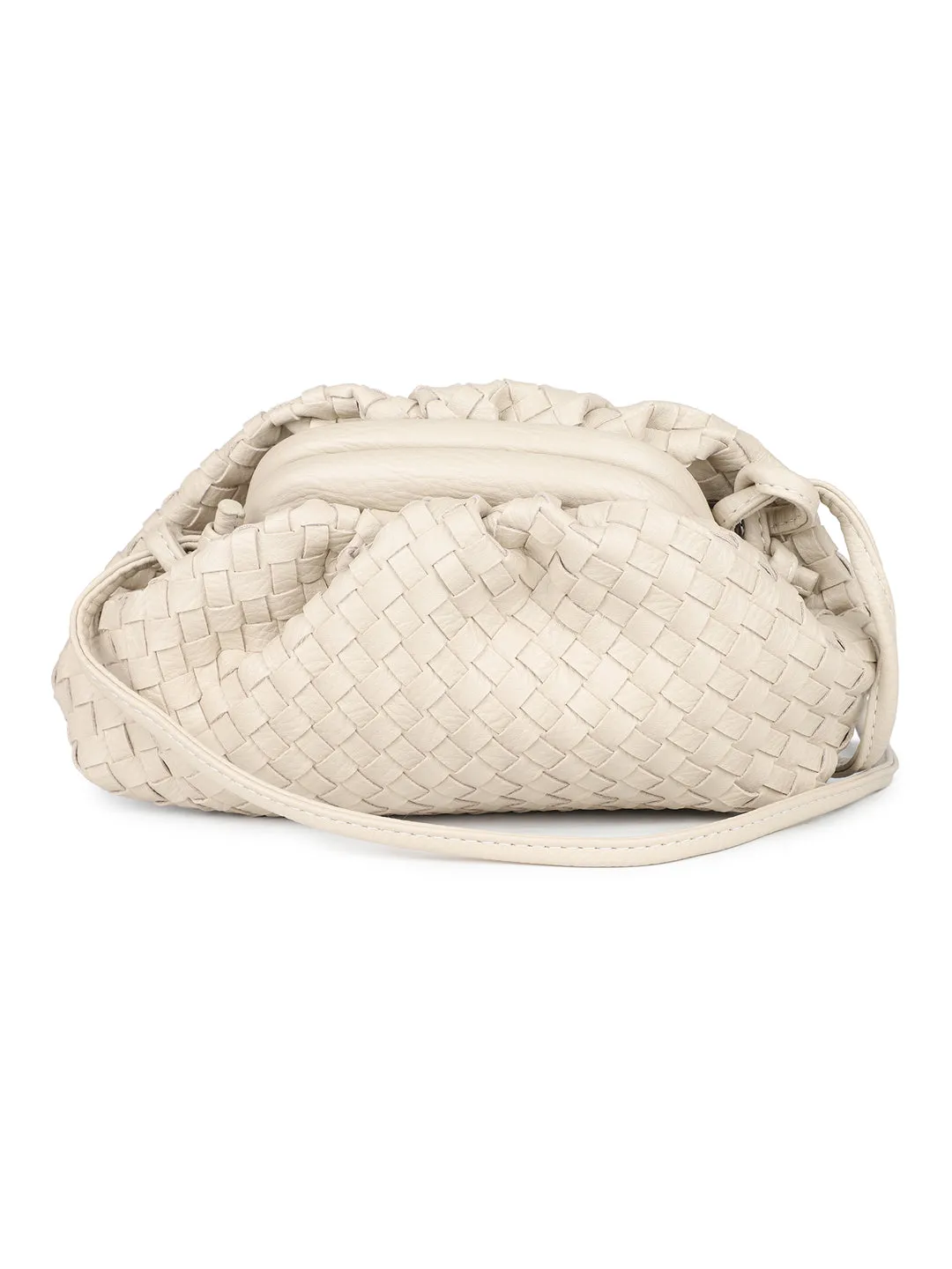 Women Beige Textured Design Solid Sling Bag