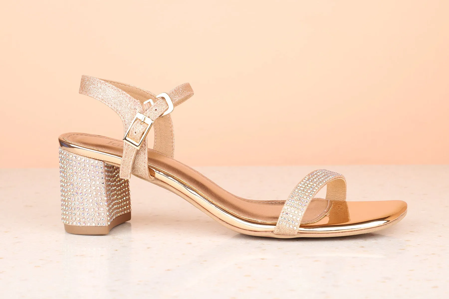 Women Rose gold Woven Design Peep Toes